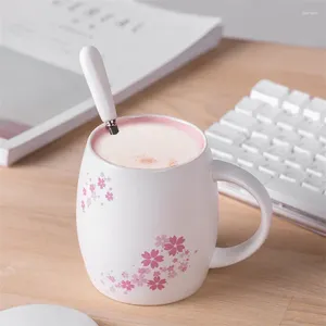 Muggar keramiska rosa körsbärsblomma kaffemugg med lock sked värmebeständig kreativ mjölk kopp par te juice koppar drinkware