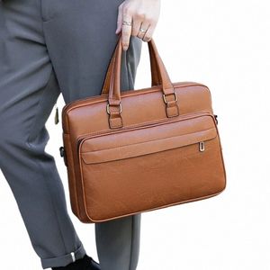 briefcase For Men PU Leather Handbag Laptop Shoulder Office Busin Vintage Menger Crossbody Portfolio Male Bag for Document p6PX#