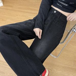 Kvinnors jeans vintage lös för kvinnor 2024 Autumn Spring Y2K American High Street Wide Leg Pants Korean midja rakt