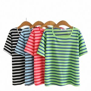 new 2022 Ladies Summer Plus Size Tops For Women Large Size Short Sleeve Green Red Stripe T-Shirt 3XL 4XL 5XL 6XL H5Fs#