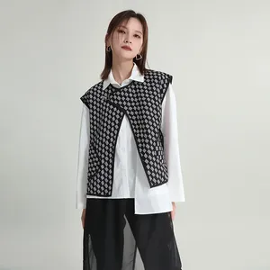 Women's Vests Zhongchuang Rizhen 2024 Spring Diamond Checker Printed Vest Coat For Women With Loose And Slim Shoulder Top