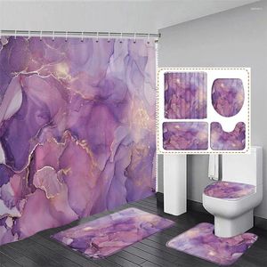 Duschgardiner abstrakt lila marmor gardin set modern akvarell bläck konst hem badrum dekorativt golvmatta badmatta toalett lock