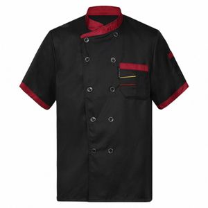 Herren Chef Shirt Kurzarm Arbeitsjacke Mantel Küche Restaurant Hotel Erwachsene Unisex Kontrastfarbe Food Service Kochuniform 22HW#