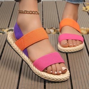 Sapatos casuais femininos tendência da moda antiderrapante resistente ao desgaste multicolorido combinando sandálias planas elásticas
