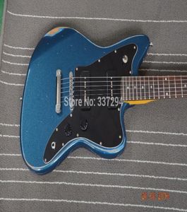 Custom Shop Fano alt de facto JM6 Metallic Blue Relic Electric Gitara Czarna P90 Pickuos Black Pickguard1672051