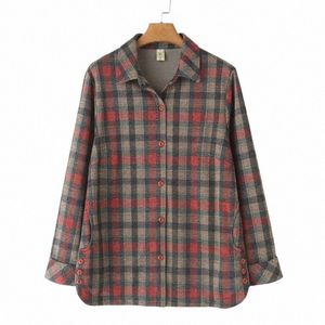lg-sleeved Plaid Shirt Women Plus Size Autumn Winter Casual Clothing Blouses Outwear G51 8918 x2eR#