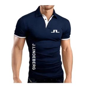 Alta qualidade j lindeberg golf polo clássico marca masculina camisa casual sólido manga curta algodão polos #23