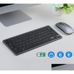 Keyboard Mouse Combos Bluetooth Tra Slim Wireless Rechargable Keyboards And Mice Kit For Tablets Smartphones Drop Delivery Computers N Otp4G