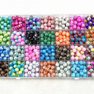 Hot 4mm 6mm 8mm 10mm Pattern Round Glass Beads Loose Spacer Beads for Jewelry Making DIY Handmade Clothing Accessories