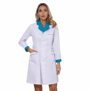 Jaleco feminino de laboratório, manga lg, casaco médico profissional, lapela com entalhe, bolsos grandes, enfermeira, phcist, esteticista, uniforme, casacos s483 #