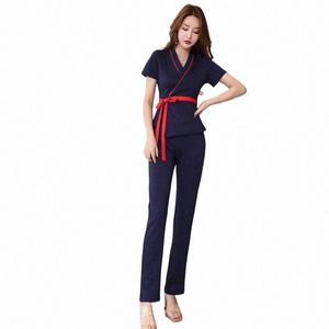 Mulher roupas de trabalho camisa calças terno hotel garçom beleza sal spa massagem prego café pé banho técnico macacão uniforme g4jh #