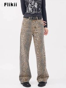 Kvinnors jeans y2k vintage leopard tryck lös kvinnor hösten klassisk rak hög midja slim casual mode kvinnlig 2024