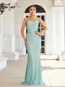 Abiti casual Missord verde menta da sera lungo elegante da donna halter scozzese con paillettes aderente sirena abito da ballo da festa abito formale aperto sul retro