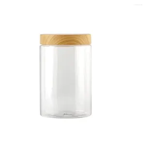 Storage Bottles Plastic Bottle Nut Biscuit Jar Wood Grain Transparent Sealed Seasoning Grains Moisture-proof Fresh-keeping Tool