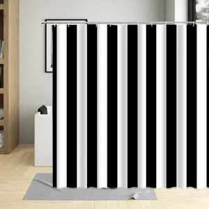 Занавески для душа Минималистичные черно-белые полосатые текстуры для ванной комнаты Водонепроницаемые украшения из полиэстера с 12 крючками