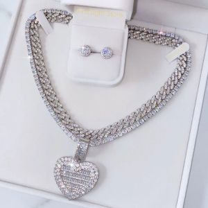Halsband kan öppnas hjärtformat fotohänge halsband silverfärg isad 5mm tenniskedja kubik zirkoniummode kvinnor män smycken