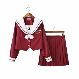 2020 nuovo arrivo rosa e gatto ricamo ortodosso Jk uniforme universitario vento studente marinaio scuola uniforme gonna Lg due pezzi Set I4qT #