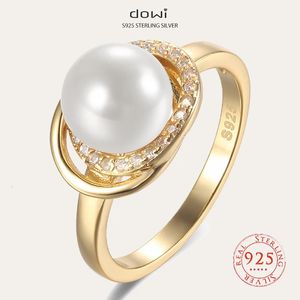 Dowi Original S925 Big Pearls 18K-Gold-Plated Color Hollow Appronsation Design Finger Luxury Rings for Women Party Gift 240320