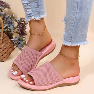 Slippers 2024 Summer Flying Woven Flat Non-slip Casual Breathable Outdoor Indoor Comfortable Women's Home Shoes