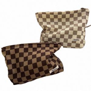 Kobiety w torbie kosmetycznej Corduroy Plaid Travel Makeup Torka przenośna toalet