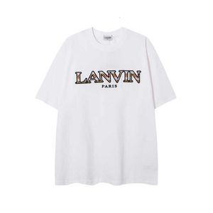 Qualidade alta lanvin langfan 24ss bordado simples moda casual versátil masculino e feminino casal camiseta
