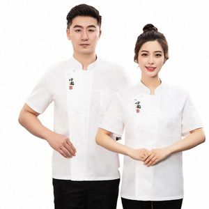 Kock Uniform Chef Overalls Men's Short Sleeve Thin Summer Breattable Summer Clothing Hotel Dining Kitchen Overall F98D#