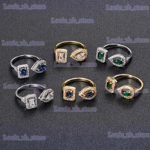 バンドリング女性のためのHuitan Geometric Shaped Cuff Cuff Opening Ringsシルバーカラー/ゴールドカラーノーブルキュービックジルコニアリングアクセサリーファッションジュエリーT240330