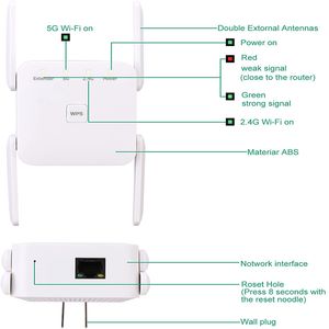 5G WiFi Repeater AC1200 Wi Fi Booster Dual Band Adattatore Wi-Fi Adattatore 5 GHz Signal 1200 Mbps Extender Long Range a lungo raggio
