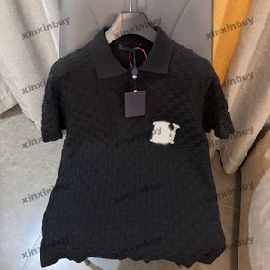 Xinxinbuy homens designer camiseta 2024 itália camisa de malha xadrez grade manga curta algodão feminino cinza preto damasco XS-XL