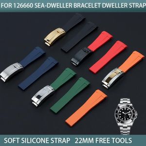 Titta på band 22mm Colorful Curved End Silicone Rubber Watchband för roll Rem D-Blue 126660 Armband Band Tools2374