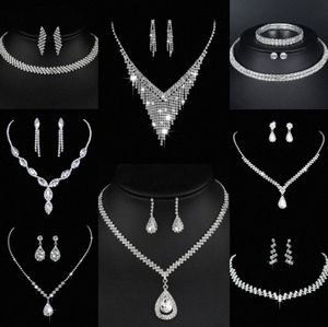Wertvolles Labordiamant-Schmuckset Sterlingsilber-Hochzeits-Halsketten-Ohrringe für Frauen-Braut-Verlobungs-Schmuck-Geschenk j1iQ #