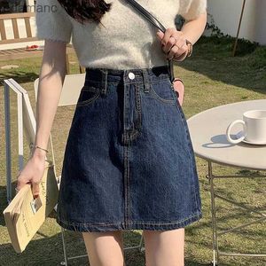 Kjolar skorts rimocy koreansk stil denim mini kjolar för kvinnor sommar 2023 mörkblå kort en linj kjol kvinna jeans hög midje kjolar kvinnlig 240330