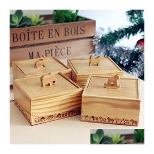 Scatole di immagazzinaggio Contenitori Vintage in legno 3D Simpatico animale Scatola di gioielli Piccola piazza Custodia da tavolo Consegna di goccia Giardino domestico Pulizie Organi Dhm4V