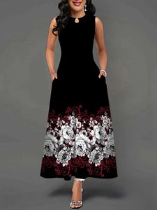 Runway Dresses Lady Spring Summer Long Dress Black Slveless Floral Print Elegant Dresses For Women 2023 Party Beach Women Dress Plus Size T240518