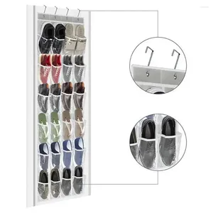 Förvaringslådor ficksko hänger garderob dörr rack 24-fickig över dörren arrangör med krokar kapacitet hängande för skor