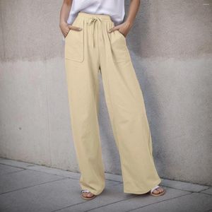 Calças femininas calças de yoga casual perna larga longa cor sólida tether calças soltas para mulher fina cintura alta calça bolso