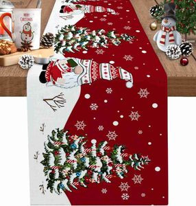 Table Runner Christmas Tree Snowflakes Linen Runners Dresser Scarf Decor Winter Dining Decorations yq240330