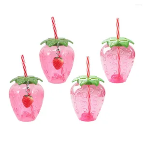 Vingglasögon Strawberry Cup Students Plastic Cups Milk Tea Party Favors Dricksvattenflaskor