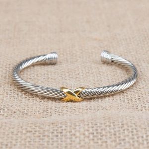 Bangle David's Simple 5mm Twisted Steel Wire Bracelet Classic Gold Plated X Design Men's And Women's Jewelry