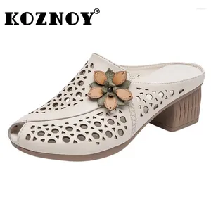 Tofflor Koznoy 5cm Kvinnor Sandaler Moccains Fashion Platform Peep Toe Elegance Mixed Color Summer äkta läder Etniska skor