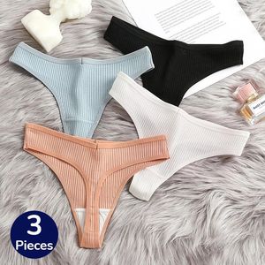 Kvinnors trosor Warmsteps 3st/Set Cotton Thongs Enkla randiga underkläder mysiga sexiga underkläder kvinnliga g-strängar mode t-back