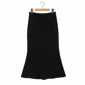 velour High Waist Midi Fishtail Skirt Good Quality Plus Size Women Autumn And Winter French Black Mermaid Skirt l1aL#