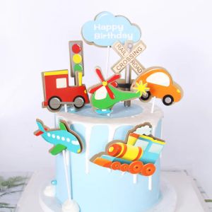 Happy Birthday Cake Topper Car Plane Traffic Light Wedding Decor Flag Kids Party DIY Baking Supplies Cupcake Toppers Baby Shower