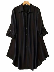 plus Size Women Casual Lg Sleeve Solid Color Lg Shirts B5na#