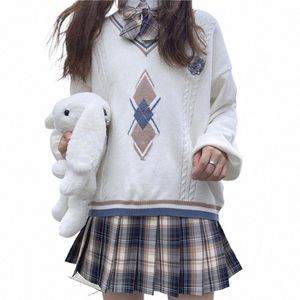 JK mundur pullover sweter koreańskie koreańskie dzianinowe topy w stylu college'u słodka studentka luźna obudowa japońska szkolna mundur p3wz#
