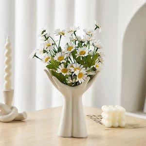 Vases Modern Home Decor Office Art White Ceramic Hand Vase For Hydroponic Flower Arrangement Living Room Desktop Decoration