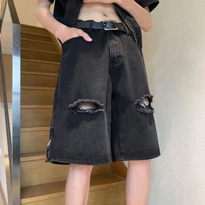 Pantaloncini da uomo Y2k Jeans di fascia alta con nappa lavata e distrutta nera Pantaloni larghi alla moda da strada strappati fatti a mano estivi taglie forti