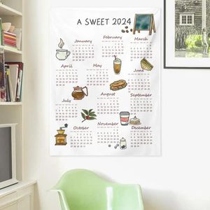 タペストリーズベッドルームの壁のカレンダー装飾ソフト洗える2024タペストリー12ヶ月のスタイリッシュな部屋