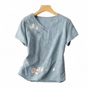 Chin Style Spring Summer Printing T-shirt luźne orientalne ubrania żeńskie chińskie bluzki dla kobiet retro w bledia lniana koszula Z0BI#