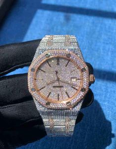 Rose Gold Mixed Sier Diamond Roman siffror Luxury Mens Icing Cubic Zirconia Watch With Box4497024